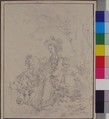 Peasant Girl Riding an Ox with Companions, François Boucher (French, Paris 1703–1770 Paris), Black chalk