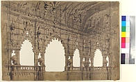 Design for a Stage Set at the Opéra, Paris: Church Interior, Eugène Cicéri (French, Paris 1813–1890 Fontainebleau), Pen and gray, red, and black ink, brush and gray wash, over graphite