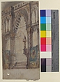 Design for a Stage Set at the Opéra, Paris: Church Interior, Eugène Cicéri (French, Paris 1813–1890 Fontainebleau), Brush and brown and green wash, gouache, over graphite