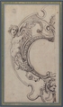 Half of a Cartouche with a Female Figure on the Left and a Lion's Head on the Bottom, Anonymous, Italian, 17th century, Pen and black ink over traces of leadpoint