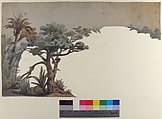 Design for a Stage Set at the Opéra, Paris, Eugène Cicéri (French, Paris 1813–1890 Fontainebleau), Brush and brown and green wash, gouache, over graphite
