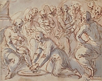 Christ Washing the Disciples' Feet, attributed to Francesco Vanni (Italian, Siena 1563–1610 Siena), Pen and brown ink, wash, over red chalk on paper