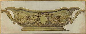 Design for a Silver-Gilt Vessel, Anonymous, French, 18th century, Pen and brown ink, brush and greenish-yellow wash