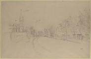All Saints Church, Upper Norwood seen from the north side of Beulah Hill, Camille Pissarro (French, Charlotte Amalie, Saint Thomas 1830–1903 Paris), Graphite on china paper