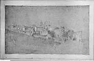 House of Pompey at Albano, Richard Wilson (British, Penegoes, Wales 1712/13–1782 Denbighshire, Wales), Black chalk touched with white chalk on gray paper