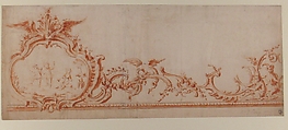Design for Stucco Decorations with a Cartouche at Left, Attributed to Gilles-Marie Oppenord (French, Paris 1672–1742 Paris), Red chalk and red chalk wash over graphite underdrawing