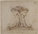 Drawing of a Fountain, Anonymous, French, 16th century, Pen and brown ink, brush and brown wash, over faint black chalk