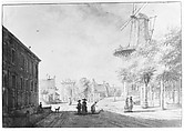 Entrance to The Hague from the South East, Jacob Elias La Fargue (Dutch, Voorburg 1735–?1776), Pen and brown ink, wash, heightened with white gouache