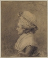 Profile of a Lady in a Bonnet, Augustin de Saint-Aubin (French, Paris 1736–1807 Paris), Black chalk