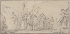 Illustration for a Book:  Procession of Monks and Flagellants, Giovanni Battista Tiepolo (Italian, Venice 1696–1770 Madrid), Black chalk.   Horizontal and vertical centering lines ruled in faint black chalk