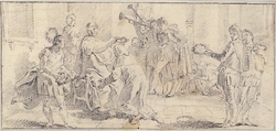 Illustration for a Book:  Allegorical Scene of Coronation, Giovanni Battista Tiepolo (Italian, Venice 1696–1770 Madrid), Black chalk.   Horizontal and vertical centering lines ruled in faint black chalk