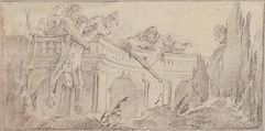 Illustration for a Book: Scene of Men Disposing of Corpse in a Garden, Giovanni Battista Tiepolo (Italian, Venice 1696–1770 Madrid), Black chalk.   Horizontal and vertical centering lines ruled in faint black chalk