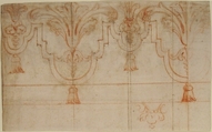 Design for a Baldachin, Anonymous, French, 18th century, Red chalk and graphite; paper repaired and partly pricked for transfer