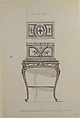 Design for a Jewel Coffer on a Writing Stand, Anonymous, French, 18th century, Pen and black ink, brush and gray and colored wash, with graphite underdrawing