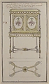 Design for an Upright Drop-Front Secretary, Anonymous, French, 18th century  French, Pen and black ink, brush and gray and colored wash. Framing lines in pen and ink.
