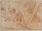 Framed Sketch for a Man, a Dog and a Tree, Pier Francesco Mola (Italian, Coldrerio 1612–1666 Rome), Pen and brown ink, black and red chalk and light brown-gray wash