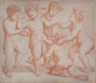 Frieze of Five Putti, After Marco Dente (Italian, Ravenna, active by 1515–died 1527 Rome), Red chalk on parchment