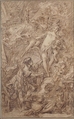 Pygmalion and Galatea, François Boucher (French, Paris 1703–1770 Paris), Brown chalk