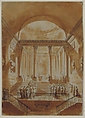 Sacrifice in a Classical Building, Anonymous, French, 18th century, Pen and ink and bistre wash on paper