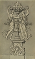 Candelabrum with Two Victory Figures (for 'Ornamenti Diversi'), Attributed to Giocondo (Giuseppe) Albertolli (Italian, Bedano 1742–1839 Milan), Pen and black ink, brush and gray wash, on gray washed paper