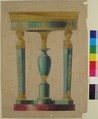 Design for a Table, Attributed to Adrien Louis Marie Cavelier (French, Paris 1785–1867), Brush with yellow, green and purple watercolor with graphite underdrawing.