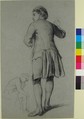 Study of a standing man knocking; sketch of a sitting man, François-Claudius Compte-Calix (French, Lyon 1813–1880 Chazay d&#39;Azergues), Charcoal