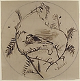 Design for a Plate Decorated with a Bird and Plant Motifs, Karl Bodmer (Swiss, Riesbach 1809–1893 Barbizon), Graphite, brush and brown wash; squared for transfer