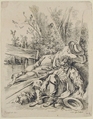 Two Boys Sleeping Besides a Tree, Marie Jeanne Boucher (French, Paris 1716–1785), Etching
