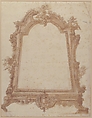 Design for a Sculptured Mirror Frame Decorated with Putti, Volutes and Garlands and a Coat of Arms at Bottom, Attributed to Guiseppe Gagliardi (Italian), Pen and brown ink, brush and brown wash, over traces of black chalk