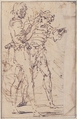 Two Standing Men Gesticulating, Salvator Rosa (Italian, Arenella (Naples) 1615–1673 Rome), Pen and brown ink. Pen scribbles on verso are indistinctly visible on recto