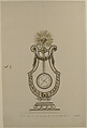 Design for a Clock in the Form of a Lyre, Anonymous, French, 18th century French, Pen and black and brown ink, brush and gray and yellow wash, with graphite underdrawing