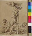 Standing Man Carrying Fasces and Arms, François Boucher (French, Paris 1703–1770 Paris), Pen, brown ink and brown wash over black chalk