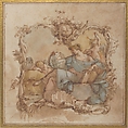 Vignette with an Allegorical Figure of Astronomy, Mauro Gandolfi (Italian, Bologna 1764–1834 Bologna), Pen and brown ink, watercolor, over black chalk; framing lines in pen and brown ink