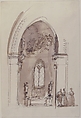 Chapel in a Gothic Church (recto); Outline sketch of an oval form (verso), Giuseppe Bernardino Bison (Italian, Palmanova 1762–1844 Milan), Pen and brown ink, brush and brown wash, over graphite (recto); graphite (verso). Fragments of framing lines in graphite or black chalk along all borders