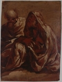 Two Seated Bearded Male Figures, Sigismondo Caula (Italian, Modena 1637–1724 Modena), Brush, red-brown and white paint. Varnished