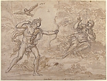 Apollo and Coronis, Giovanni Battista Foggini (Italian, Florence 1652–1725 Florence), Pen and brown ink, brush and brown wash, over black chalk
