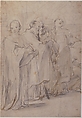 Saints John the Evangelist, Paul, Peter, and Stephen, Ferraù Fenzoni (Italian, Faenza 1562–1645 Faenza), Black chalk, pen and brown ink, brush and brown wash