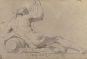 Reclining River God, Luigi Garzi (Italian, Pistoia 1638–1721 Rome), Black chalk, highlighted with white, on gray paper
