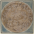 Monastic Saint Presented to the Holy Trinity by the Virgin, Study for a Circular Ceiling Decoration, attributed to Lazzaro Baldi (Italian, Pistoia 1622–1703 Rome), Brush and brown wash, highlighted with white, over black chalk, on brown-washed paper.  Lined