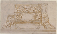 Design for a Funerary Monument, Francesco Salviati (Francesco de&#39; Rossi) (Italian, Florence 1510–1563 Rome), Brush and brown wash, over black chalk