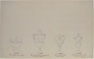 Design for Four Vases, Anonymous, French, 18th century, Pen and brown ink, and black chalk