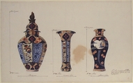 Design for Three Vases, Anonymous, French, 18th century, Pen and brown ink, watercolor, and graphite