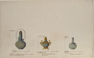Design for Three Vases, Anonymous, French, 18th century, Pen and brown ink, watercolor