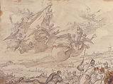 The Virgin Intervening during a Siege of Madrid, Luca Giordano (Italian, Naples 1634–1705 Naples), Brush and brown wash over lead or black chalk
