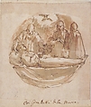 A Nun on Her Deathbed, the Holy Spirit Above, Giovanni Battista Lombardelli (Giovanni Battista della Marca, "Il Montano") (Italian, Ostra Vetere (Montenuovo) 1532–1587 Perugia), Pen and brown ink, brush and brown wash, over red chalk