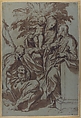 Virgin and Child with Saint John the Baptist and Saint Paul, Paolo Farinati (Italian, Verona 1524–1606 Verona), Pen and brown ink, brush and brown wash, over traces of black chalk, on blue paper