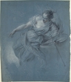 Allegorical Figure of Painting, Charles Antoine Coypel (French, Paris 1694–1752 Paris), Black, white, and touches of red chalk on blue paper; squared in black chalk