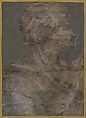 Bust Of an Old Woman in Profile to Right, Rosso Fiorentino (Italian, Florence 1494–1540 Fontainebleau), Black chalk, highlighted with white, on beige paper. Figure roughly silhouetted and background tinted in opaque gray wash