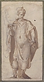 Standing Figure of a Warrior King, Cesare Nebbia (Italian, Orvieto ca. 1536–1614 Orvieto), Pen and brown ink, brush and brown wash, over black chalk