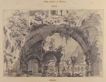 Architectural Ruins with a View of a Garden; Stage design for Giacomo Meyerbeer's opera, "Robert le diable", Carlo Ferrario  Italian, Graphite; partly squared in graphite